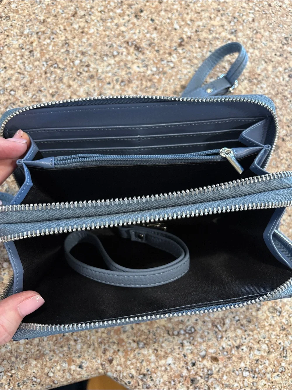 Lanyani Blue Leather Crossbody Wallet - RFID